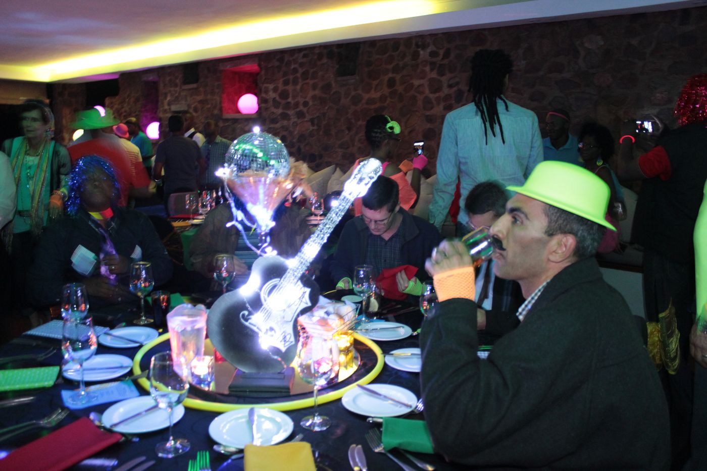 Team celebrating at an evening event