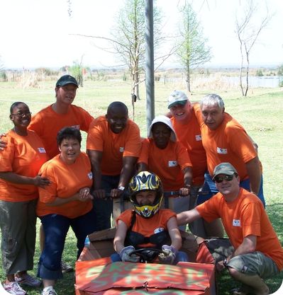 soap box derby team building group photo