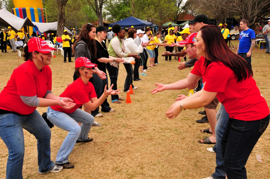 team building with egg throwing
