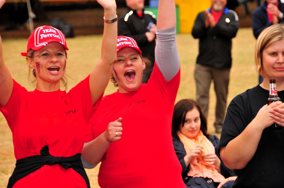 two ladies cheering
